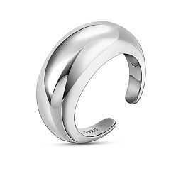 Platinum SHEGRACE Rhodium Plated 925 Sterling Silver Cuff Rings, Open Rings, with 925 Stamp, Platinum, Size 7, 17mm