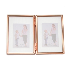 Or Rose Cadres photo pliants doubles en fer rétro, cadre photo de famille en verre, pour la décoration, rectangle, or rose, 134x97x23mm
