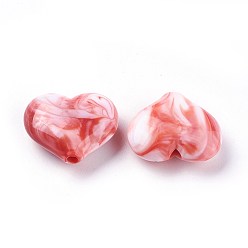 (123L) Белый крем непрозрачный блеск Акриловые шарики Gemstone имитация, сердце, огнеупорный кирпич, 20x23x8~8.5 мм, Отверстие : 2.5~2.8 мм , около 230 шт / 500 г