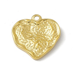 Golden 304 Stainless Steel Pendants, Textured, Heart Charm, Golden, 17x18x3.5mm, Hole: 1.6mm