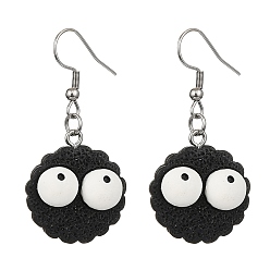 Black Cartoon Cookie Resin Dangle Earrings, 304 Stainless Steel Drop Earrings, Black, 45x22.5mm
