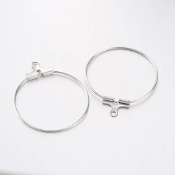 Platinum Rack Plating Brass Ring Hoop Earrings, Platinum, 21 Gauge, 30x25~26mm, Hole: 1mm, Pin: 0.7mm