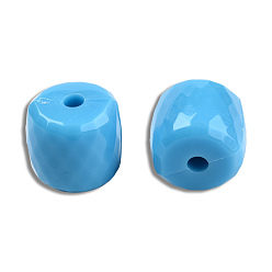 Deep Sky Blue Opaque Acrylic Beads, Faceted, Barrel, Deep Sky Blue, 13x13mm, Hole: 2.7~2.8mm, about 290pcs/500g