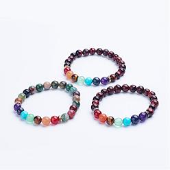 Mixed Stone Natural Mixed Stone Beaded Stretch Bracelets, with Alloy Spacer Beads, 1-3/4 inch(45mm)