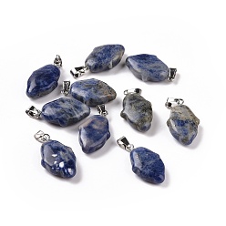 Sodalite Natural Sodalite Pendants, Hamsa Hand Charms, with Platinum Plated Alloy Snap on Bails, 24~24.5x15x7mm, Hole: 5.5x3mm