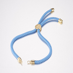 Golden Nylon Twisted Cord Bracelet Making, Slider Bracelet Making, with Brass Findings, Tree of Life, Light Blue, Golden, 8-5/8 inch(220mm), 3mm, Hole: 2mm