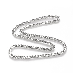 Stainless Steel Color 201 Stainless Steel Cuban Link Chain Necklaces, with Lobster Claw Clasps, Stainless Steel Color, 23.62 inch(60cm)