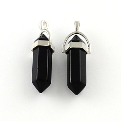 Platine Pendentifs en pierre noirs avec des accessoires en alliage, platine, 40~42x13.5x10mm, Trou: 2mm