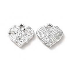 Platinum Crystal Rhinestone Pandants, with Rack Plating Alloy Findings, Nickel Free, Heart with Butterfly Charms, Platinum, 14x15x2.5mm, Hole: 1.6mm