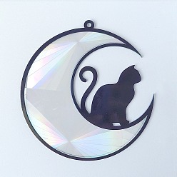 Lune Grand pendentif acrylique, noir, cat, lune, 127mm