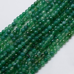 Green Natural Agate Round Beads Strand, Dyed, Faceted, Green, 6mm, Hole: 1mm, about 62pcs/strand, 14.17 inch