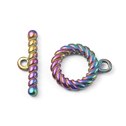 Rainbow Color Ion Plating(IP) 304 Stainless Steel Toggle Clasps, Ring, for DIY Jewelry Making, Rainbow Color, Ring: 18.8x14.8x2.8mm, Bar: 21x6.5x2.8mm, Hole: 2mm