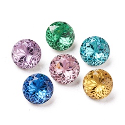 Mixed Color K9 Glass Rhinestone Pointed Back Cabochons, Back Plated, Faceted, Flat Round, Flower Pattern, Mixed Color, 10x6mm