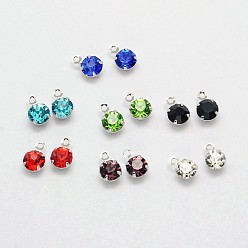 Mixed Color Flat Round Brass Micro Pave Cubic Zirconia Charms, Real Platinum Plated, Cadmium Free & Nickel Free & Lead Free, Mixed Color, 6x4x3mm, Hole: 1mm