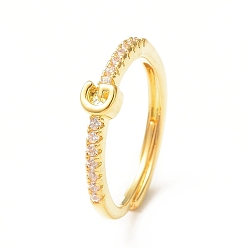 Letter G Clear Cubic Zirconia Initial Letter Adjustable Ring, Golden Brass Jewelry for Women, Letter.G, Inner Diameter: 18mm