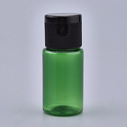 Green PET Plastic Empty Flip Cap Bottles, with Black PP Plastic Lids, for Travel Liquid Cosmetic Sample Storage, Green, 2.3x5.65cm, Capacity: 10ml(0.34 fl. oz).