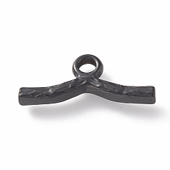 Electrophoresis Black 304 Stainless Steel Toggle Clasps Parts, Textured, Bar, Electrophoresis Black, 18x6x2mm, Hole: 2mm