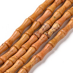 Otro Jaspe Hebras de cuentas de piedra de hoja de bambú amarillo natural, forma de columna de bambú, 12x4~5 mm, agujero: 1 mm, sobre 34 unidades / cadena, 15.71~ 15.79 pulgada (39.9~40.1 cm)