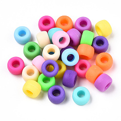 Mixed Color Opaque Plastic Beads, Frosted, Barrel, Mixed Color, 9x6mm, Hole: 3.8mm, about 1900pcs/500g