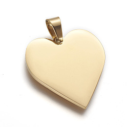 Golden 304 Stainless Steel Stamping Blank Tag Pendants, Ion Plating(IP), Heart, Golden, 25x23.5x1.4mm, Hole: 4x7mm