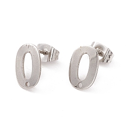 Stainless Steel Color 201 Stainless Steel Stud Earring Findings, with Ear Nuts and 304 Stainless Steel Pins, Oval with Hole, Stainless Steel Color, 11x7.5mm, Hole: 1.2mm, Pin: 0.7mm