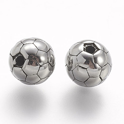 Antique Silver 304 Stainless Steel Beads, Round/FootBall/Soccer Ball, Antique Silver, 9x8.5mm, Hole: 2mm