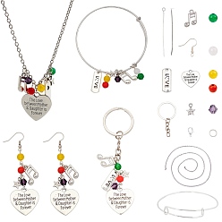 Mixed Color DIY Mother's Day Jewelry Sets Making Kits, include Alloy Pendants & Bangle Making & Lobster Claw Clasps, Brass Earring Hooks, 304 Stainless Steel Cable Chains, Gemstone & Glass Beads, Mixed Color, 8x21x2mm, Hole: 2mm