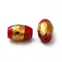 Red Opaque Electroplate Glass Beads, Half Golden Plated, Faceted, Oval, Red, 12x8mm, Hole: 0.8mm