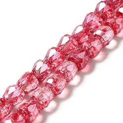 Cerise Electroplate Transparent Glass Beads Strand, AB Color Plated, Faceted, Bell, Cerise, 8x8mm, Hole: 1.2mm, about 60pcs/strand, 18.11 inch(46cm)