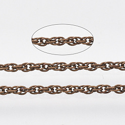 Red Copper Soldered Brass Coated Iron Rope Chains, with Spool, Red Copper, 2x1.4x0.3mm, about 39.37 Feet(12m)/roll
