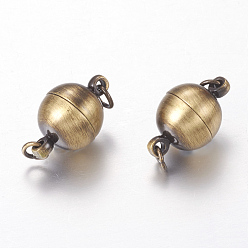 Brushed Antique Bronze Brass Magnetic Clasps with Loops, Oval, Brushed Antique Bronze, 17x10mm, Hole: 3mm