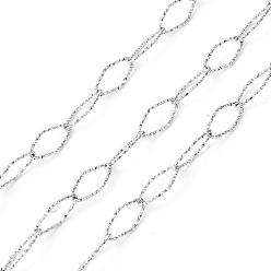 Stainless Steel Color 304 Stainless Steel Textured Horse Eye Link Chains, Soldered, with Spool, Stainless Steel Color, 15x6.5x1mm, about 16.40 Feet(5m)/Roll