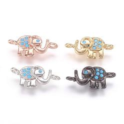Mixed Color Brass Micro Pave Cubic Zirconia Links, Elephant, Mixed Color, 7x15x2mm, Hole: 1mm