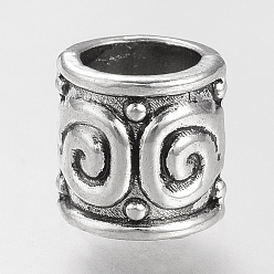 Античное Серебро Сплавочные овальные бусины тибетского стиля , без кадмия и без свинца, колонка, бусины с большим отверстием, античное серебро, 8x8.5 мм, Отверстие : 5.5 мм , около 960 шт / 1000 г