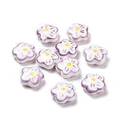 Lilac Handmade Porcelain Beads, Flower, Lilac, 15x14.5x6mm, Hole: 2mm
