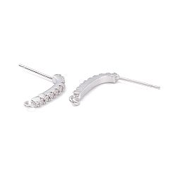 Real Platinum Plated Rack Plating Brass Micro Pave Cubic Zirconia Stud Earring Findings, with Loop, Long-Lasting Plated, Rectangle, Real Platinum Plated, 17x16x2mm, Hole: 1.2mm, Pin: 0.7mm