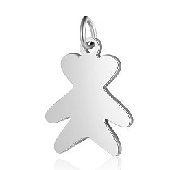 Stainless Steel Color 201 Stainless Steel Pendants, Bear, Stainless Steel Color, 16x13x1mm, Hole: 3mm
