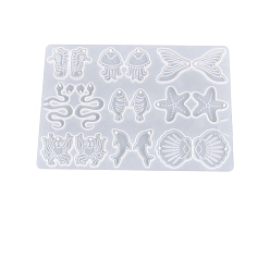 White DIY Sea Animals Pendant Silicone Molds, Resin Casting Molds, For UV Resin, Epoxy Resin Jewelry Making, White, 195x137x3mm