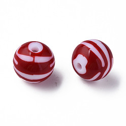Brique Rouge Perles acryliques à rayures opaques, ronde, firebrick, 19mm, Trou: 3mm, environ112 pcs / 500 g