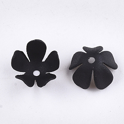 Noir Capuchons de perles de fer écologiques peints à la bombe, Flower 5 pétales, noir, 8x8.5x4mm, Trou: 0.8mm