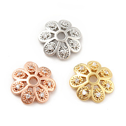Mixed Color Brass Micro Pave Clear Cubic Zirconia Bead Caps, Cadmium Free & Lead Free, Multi-Petal, Flower, Mixed Color, 8x2mm, Hole: 1.2mm