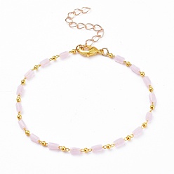 Pink Chain Bracelets, with Handmade Glass Beaded Chains and Brass Lobster Claw Clasps, Lead Free & Cadmium Free, Pink, 7-5/8 inch(19.4cm)