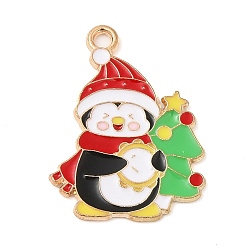 Pingouin Noël alliage thème pendentifs émail, or et de lumière, pingouin, 25x19x1mm, Trou: 1.8mm
