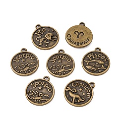 Antique Bronze Tibetan Style Alloy Pendants, Flat Round with Mixed Constellation/Zodiac Sign, Cadmium Free & Nickel Free & Lead Free, Antique Bronze, 20x17x2mm, Hole: 2mm, about 175pcs/500g