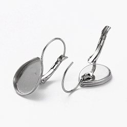 Stainless Steel Color 304 Stainless Steel Leverback Earring Findings, with Teardrop Setting for Cabochon, Stainless Steel Color, 27x11.5mm, Pin: 0.8mm, Teardrop: 16x11.5mm, Tray: 14.5x10mm