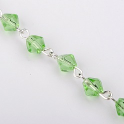 Vert Pâle Main perles de verre de toupie chaînes de colliers bracelets faisant, avec épingle à œil en fer plaqué couleur argent, non soudée, vert pale, 39.3 pouce, perles: 6 mm