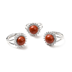 Красный Камень Регулируемые кольца из натуральной красной яшмы, латунные кольца со стразами платинового тона для женщин, без кадмия и без свинца, размер США 8 (18.1 мм), 2.5~8 мм
