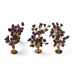 Garnet Natural Garnet Chips Display Decorations, with Golden Plated Brass Wires, Lucky Tree, 24~27x32~41x33~42mm