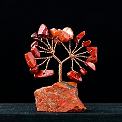Jaspe Rouge Décorations d'arbre en copeaux de jaspe rouge naturel, Base de pierres précieuses avec fil de cuivre, pierre énergétique feng shui, cadeau pour la maison, le bureau, décoration de bureau, 5.5~7.5x3.5~5.5 cm
