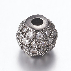 Clear Brass Micro Pave Cubic Zirconia Beads, Round, Gunmetal, Clear, 6mm, Hole: 1.5mm
